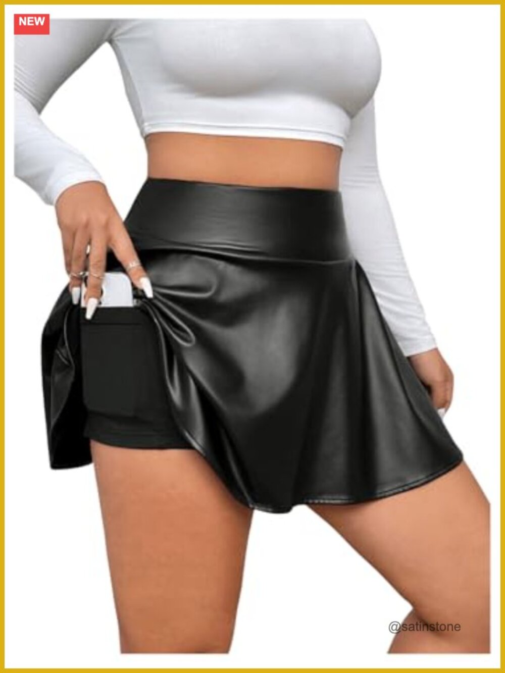 Faux Leather Mini Skort High Waist A-Line Ruffle Hem Rave Outfits